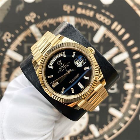 rolex day date black dial replica|rolex day date baguette bezel.